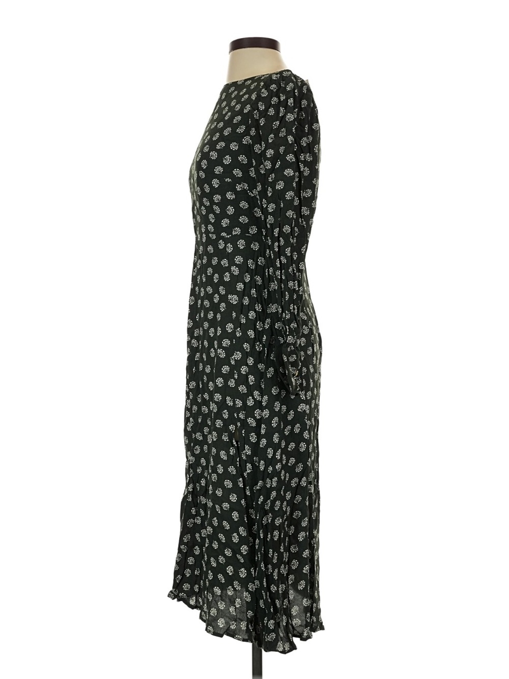 LOFT Black Long-Sleeve Midi Dress with White Floral Print - Picture 4 of 12